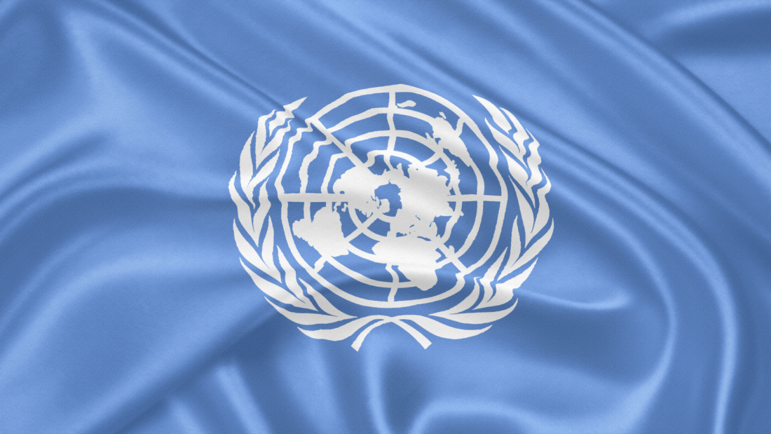 United Nations flag waving with highly detailed textile texture pattern